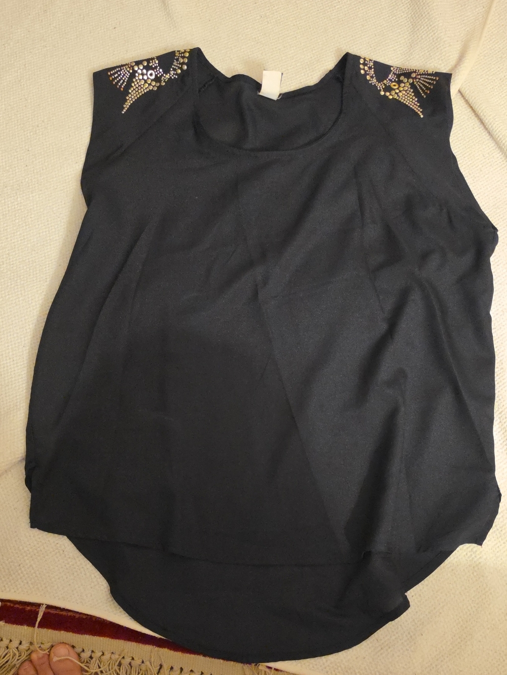 Collection B Black Sleeveless Blouse with Gold & Silver Shoulder Studs